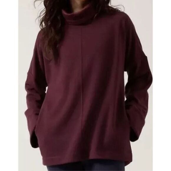 Athleta Sweater Womens Size Small Cozy Karma Funnel Neck Sweatshirt Burgundy - Picture 1 of 9